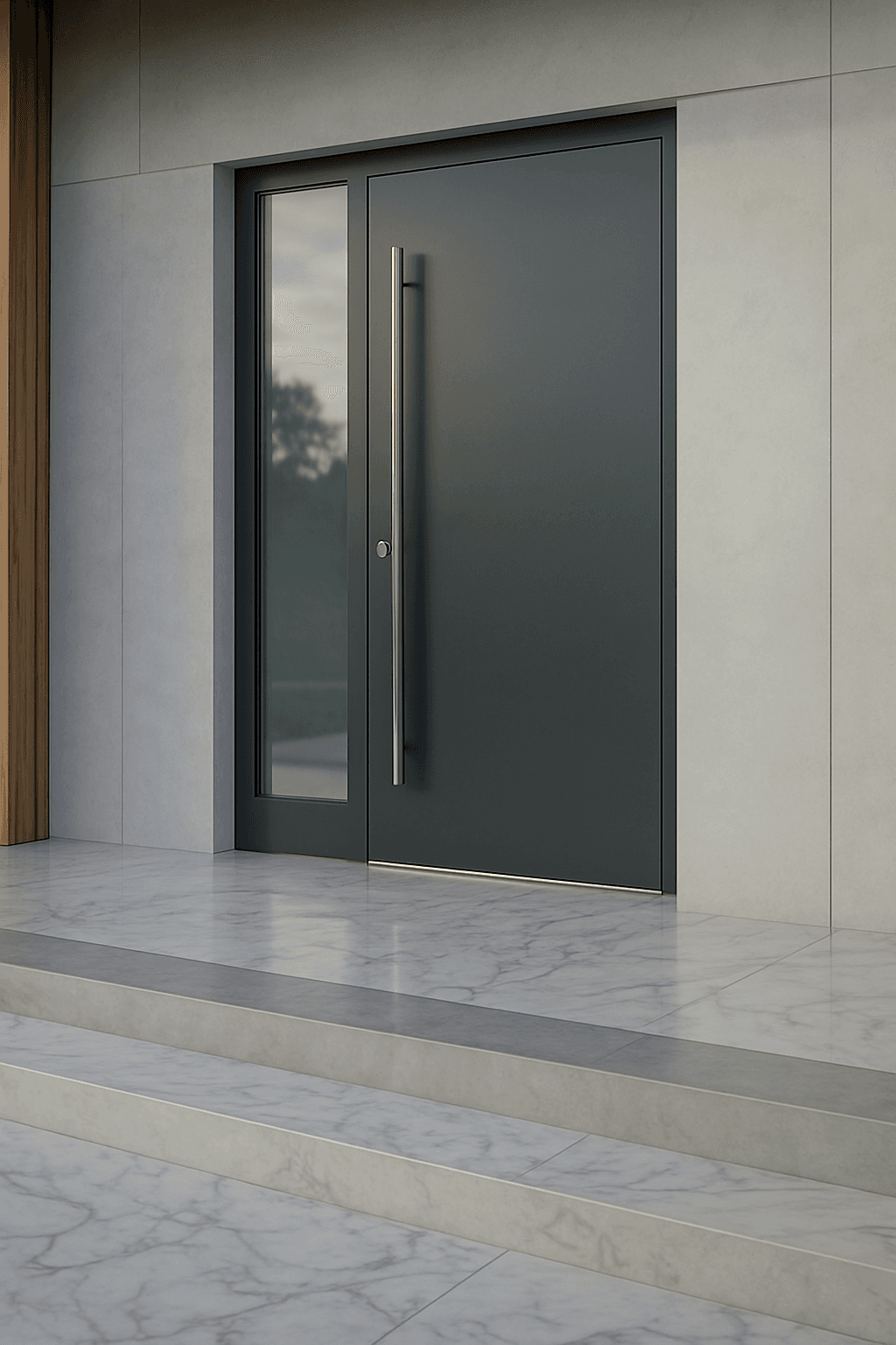 Modern aluminum entrance door on a contemporary house