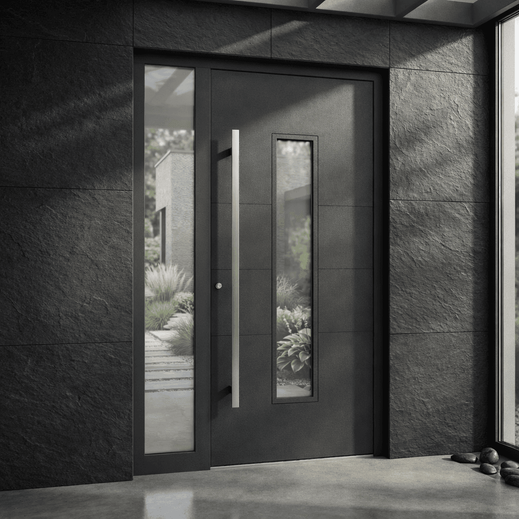 Linea L-101 — dark door with vertical glazing