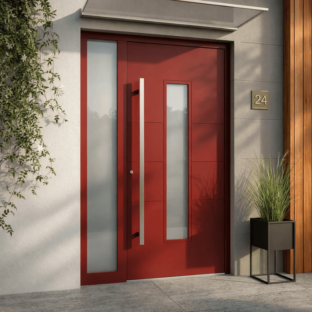 Linea L-111 — red door with vertical glazing